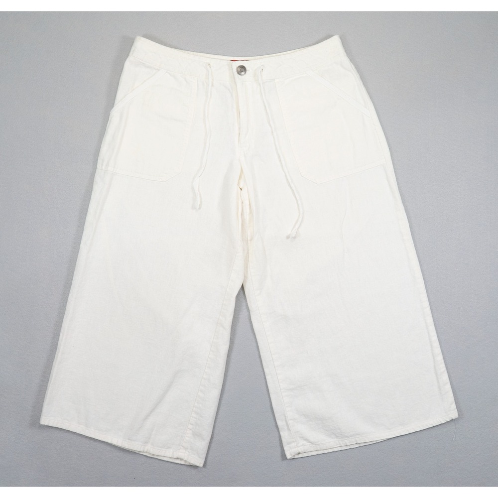 Linen Blend Wide Leg Cropped Pants White Coastal Cottagecore Boho Size 7
